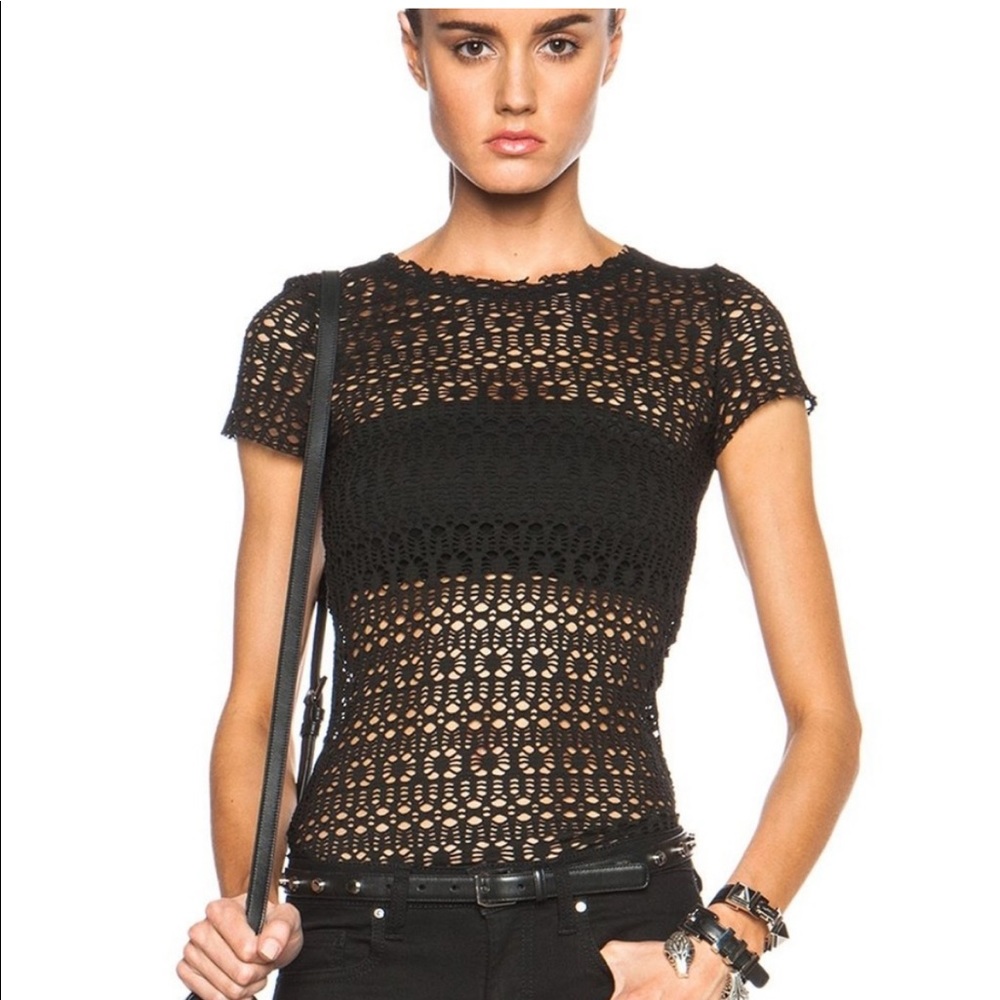 Calvin Rucker Revolve Scalloped Lace Top XS Black